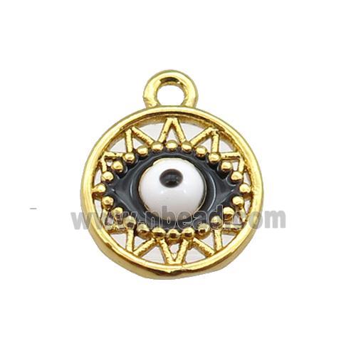 copper Evil eye pendant with black enamel, circle, gold plated