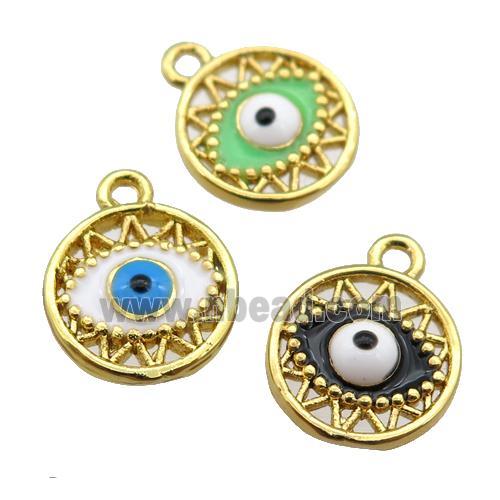 copper Evil eye pendant with enamel, circle, gold plated, mixed