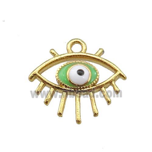 copper Evil eye pendant with green enamel, gold plated
