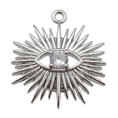 copper All Seeing Eye charm pendant paved zircon, platinum plated