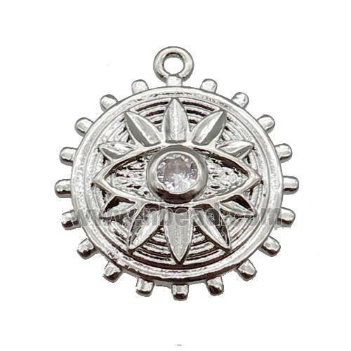 copper Eye charm pendant paved zircon, platinum plated