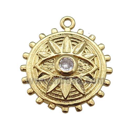 copper Eye charm pendant paved zircon, gold plated