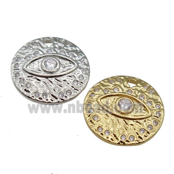 copper Eye charm pendant paved zircon, circle, mixed