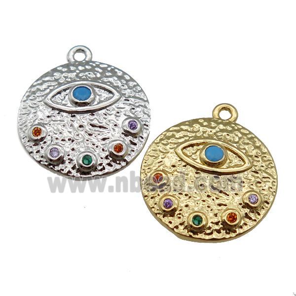 copper Eye charm pendant paved zircon, circle, mixed