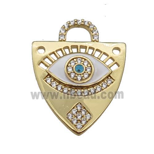 copper shield pendant paved zircon with white enamel Eye, gold plated