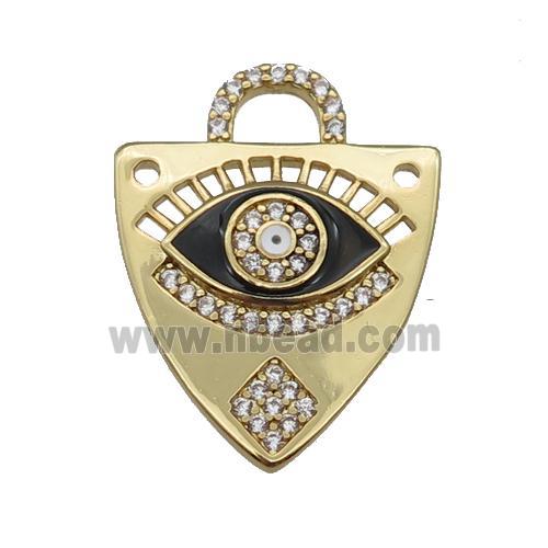 copper shield pendant paved zircon with black enamel Eye, gold plated