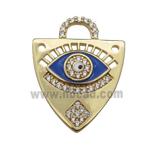 copper shield pendant paved zircon with blue enamel Eye, gold plated