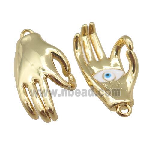 copper hand pendant with white enamel eye, gold plated