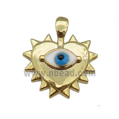 copper Heart pendant with white enamel evil eye, gold plated