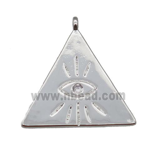 copper Triangle pendant with eye paved zircon, platinum plated