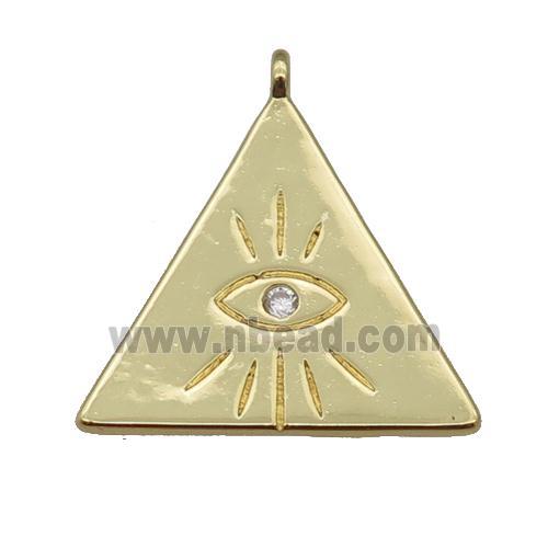 copper Triangle pendant with eye paved zircon, gold plated