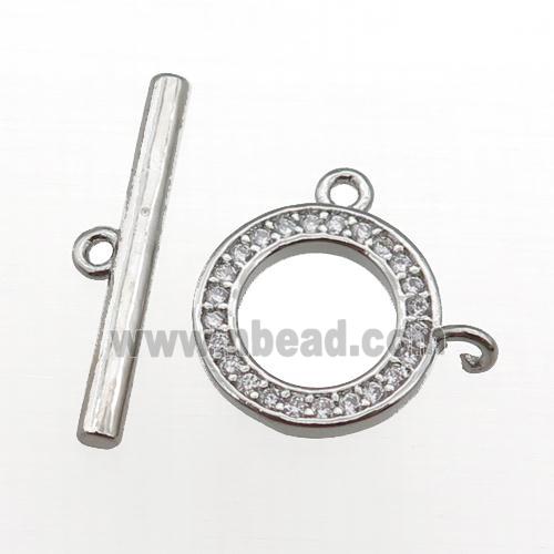 copper Toggle Clasp paved zircon, circle, platinum plated