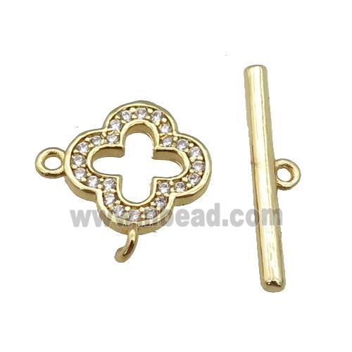 copper Toggle Clasp paved zircon, clover, gold plated