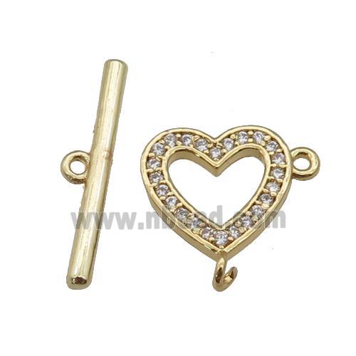 copper Toggle Clasp paved zircon, heart, gold plated