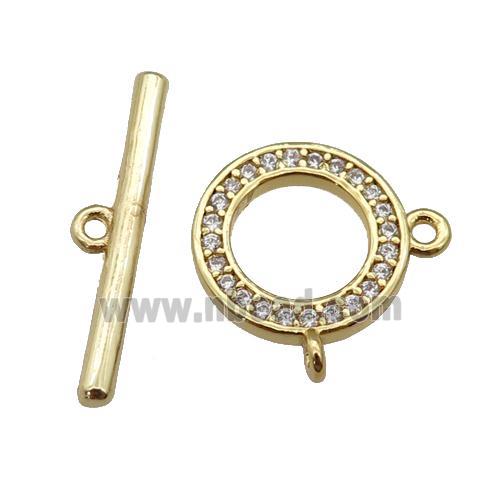 copper Toggle Clasp paved zircon, circle, gold plated