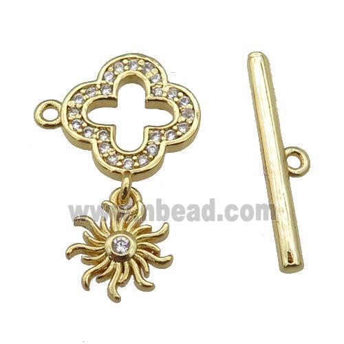copper Toggle Clasp paved zircon, clover, gold plated