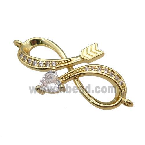 copper Infinity connector paved zircon, gold plated