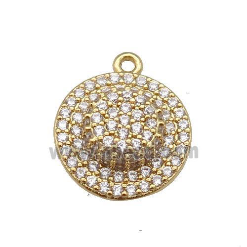 copper Cap charm pendant paved zircon, gold plated