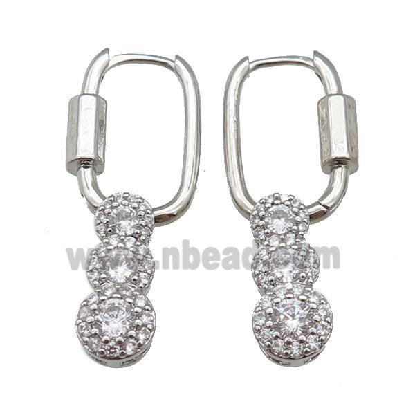 copper latchback earring paved zircon, platinum plated