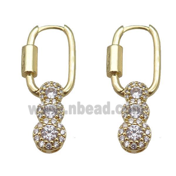 copper latchback earring paved zircon, gold plated