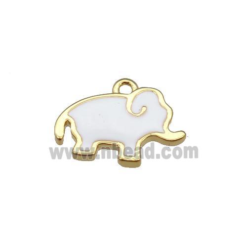 copper elephant pendant with white enamel, gold plated