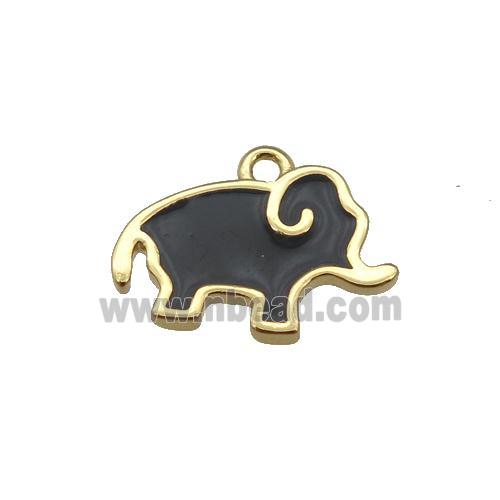 copper elephant pendant with black enamel, gold plated
