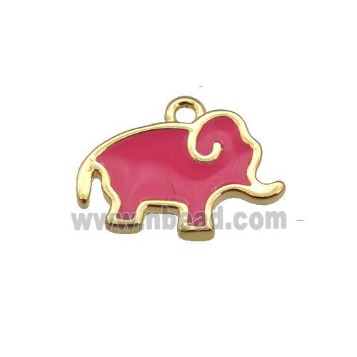 copper elephant pendant with red enamel, gold plated