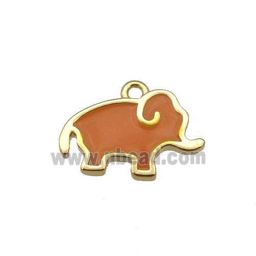 copper elephant pendant with brown enamel, gold plated