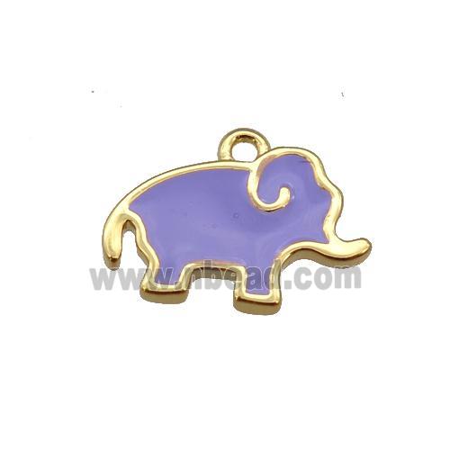 copper elephant pendant with lavender enamel, gold plated