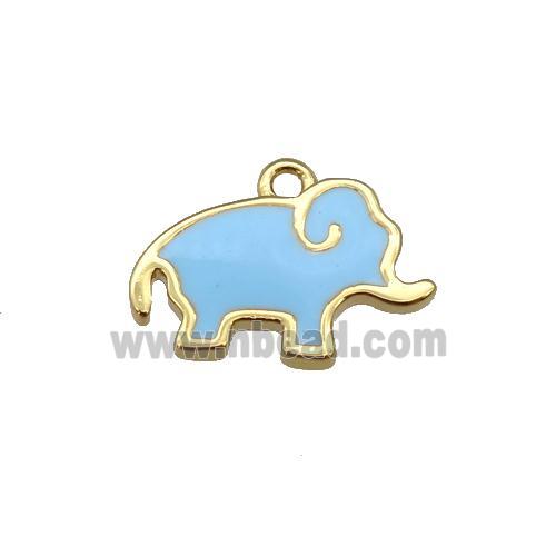 copper elephant pendant with lt.blue enamel, gold plated