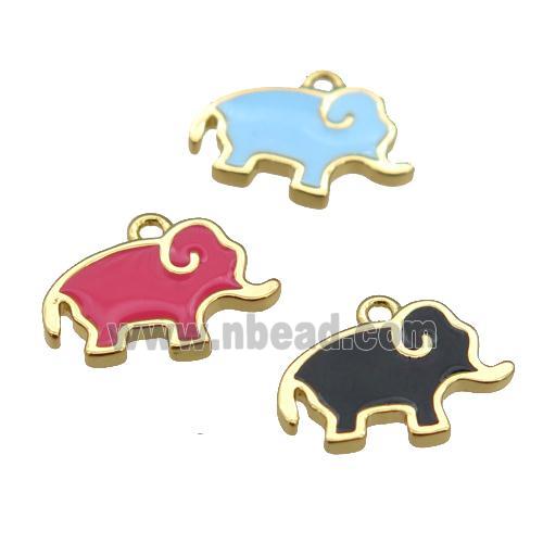 copper elephant pendant with enamel, gold plated, mixed