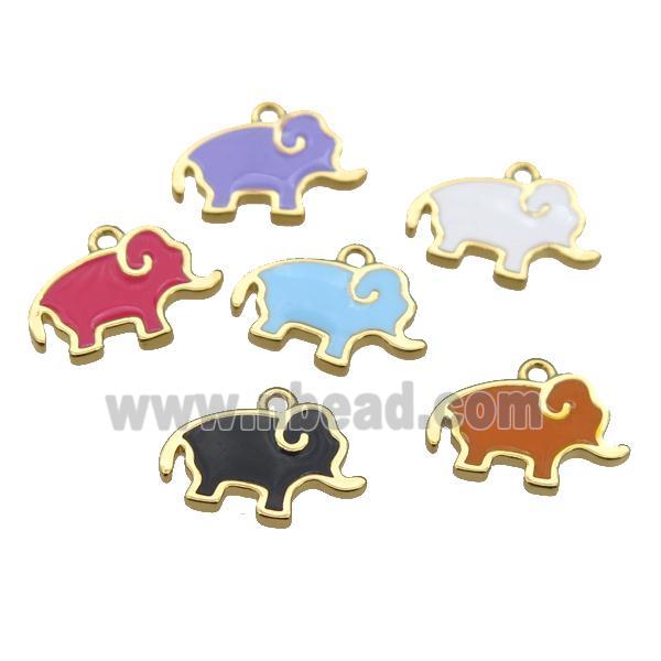 copper elephant pendant with enamel, gold plated, mixed