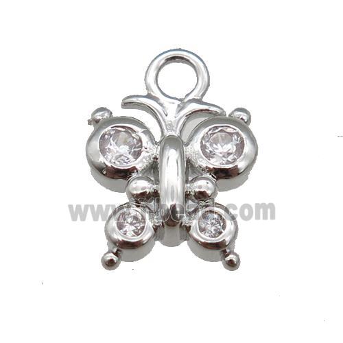 copper Butterfly pendant paved zircon, platinum plated