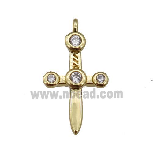 copper sword pendant paved zircon, gold plated