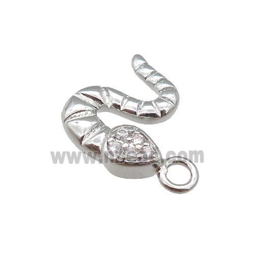 copper snake pendant paved zircon, platinum plated