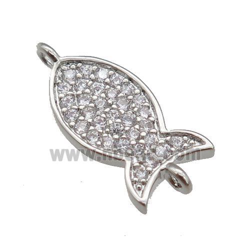 copper fish connector paved zircon, platinum plated