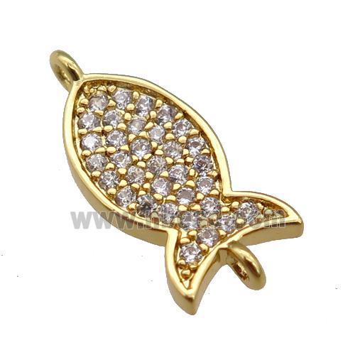 copper fish connector paved zircon, gold plated