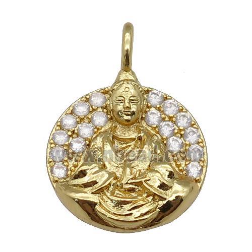 copper buddha pendant paved zircon, gold plated