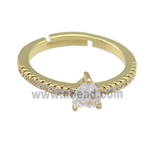 copper Ring paved zircon, adjustable, gold plated