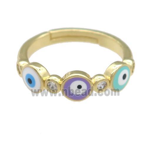 copper Ring with enamel evil eye, adjustable, gold plated