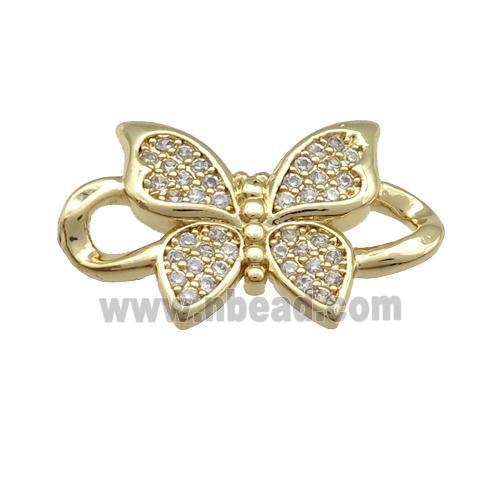 copper Butterfly connector paved zircon, gold plated