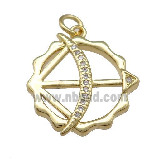 copper bow arrow pendant paved zircon, gold plated