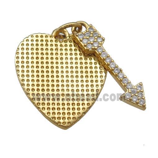 copper heart pendant with arrow paved zircon, gold plated