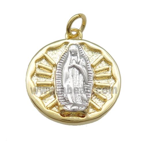 copper Virgin Mary charm pendant, gold plated