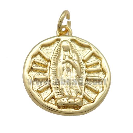 copper Virgin Mary charm pendant, gold plated