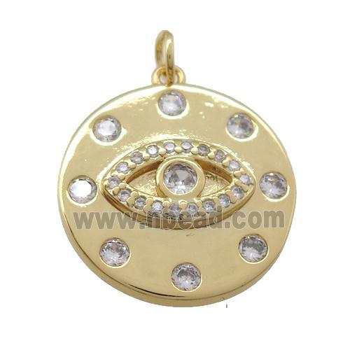 copper Eye pendant paved zircon, circle, gold plated