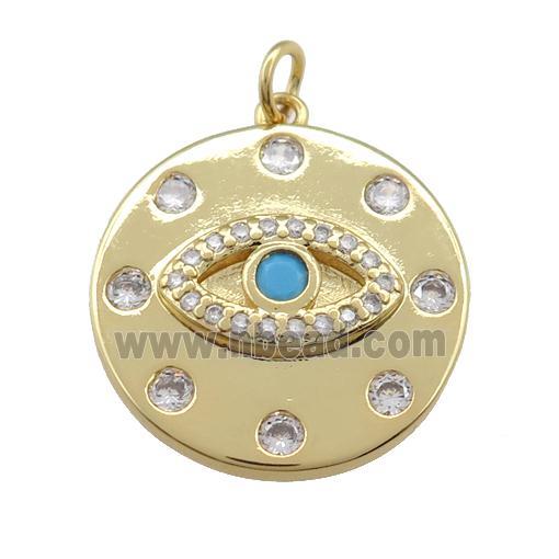 copper Eye pendant paved zircon, circle, gold plated