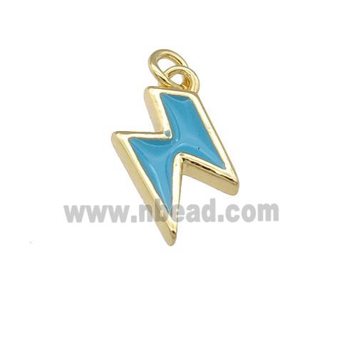 copper Lightning pendant with teal enamel, gold plated