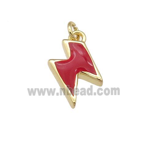 copper Lightning pendant with red enamel, gold plated