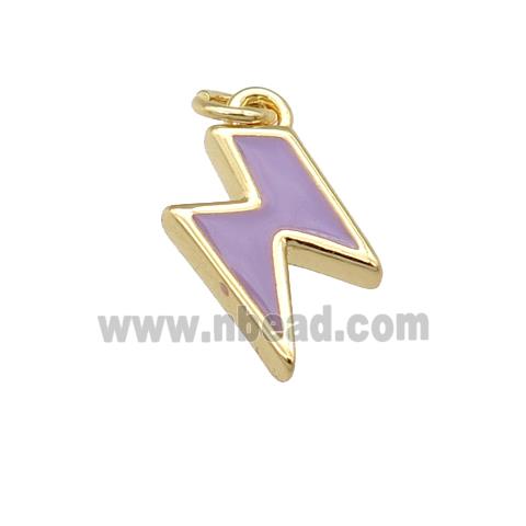 copper Lightning pendant with lavender enamel, gold plated